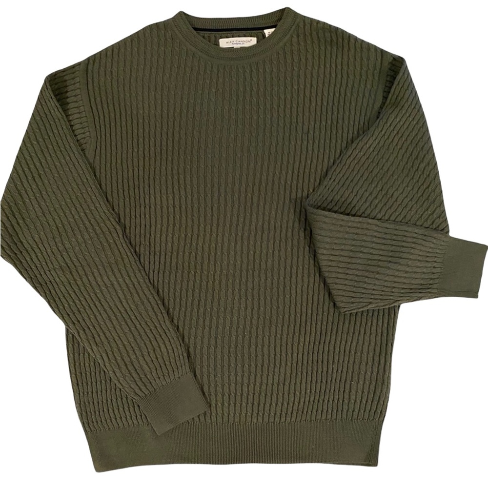 Mens Alex Cannon Crew Neck Cable Stitch Pullover Sweater Olive Green Size Large